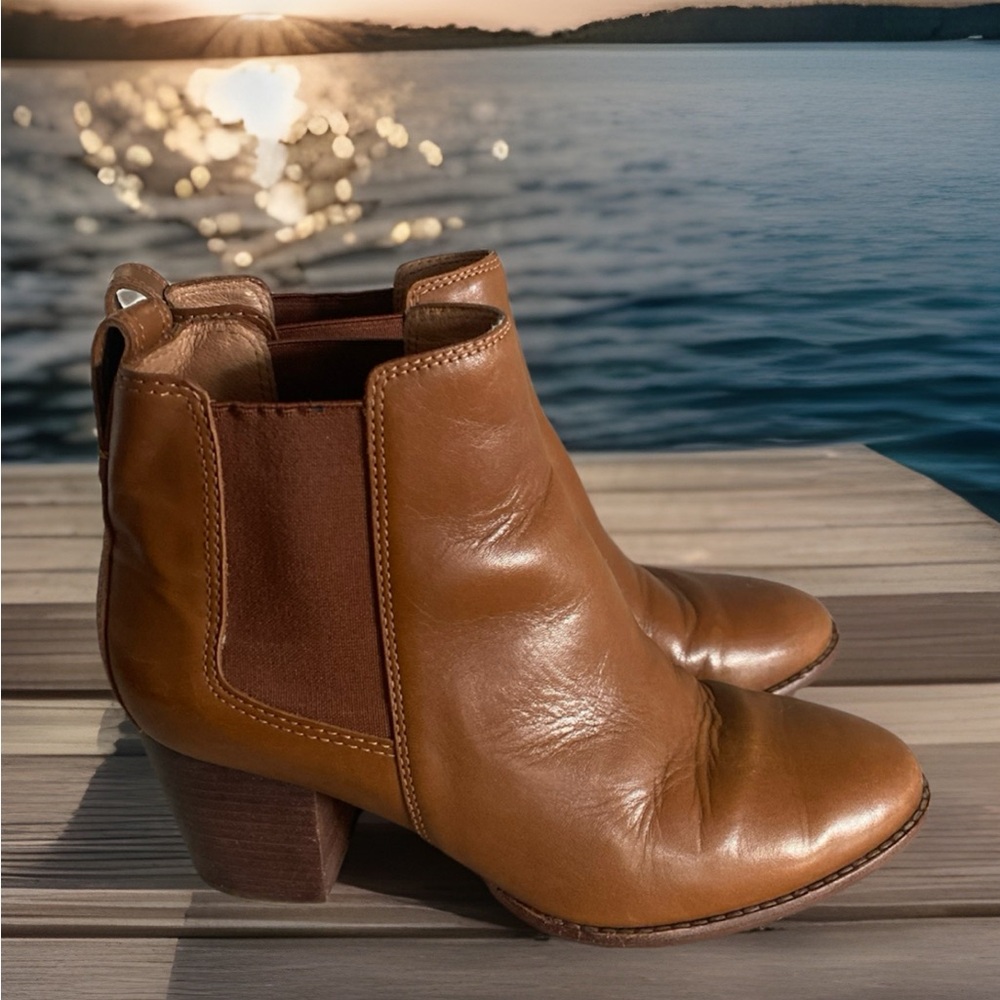 Madewell Regan Leather Ankle Boots Brown Block Heel Cushioned Booties Size 8.5